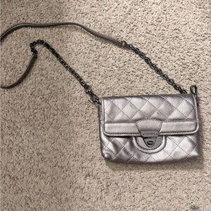 Calvin Klein Quilted Metallic Silver Crossbody